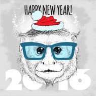 Capuchin monkey Hipster with blue glasses and Christmas hat