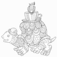 Coloring doodle turtle walks with a bird
