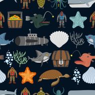 Ocean seamless pattern inhabitants Starfish and shark o