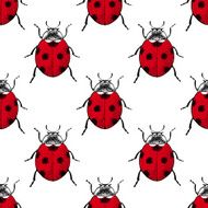 Red ladybugs vintage seamless pattern