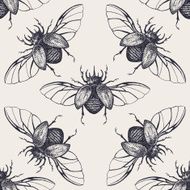 Beetles with wings vintage seamless pattern