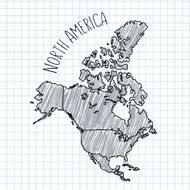 Pencil hand drawn North America map vector on paper illustration