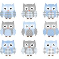 Cute Blue and Grey Owl set