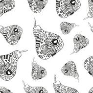 Zentangle pear outline on white background seamless pattern