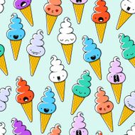 Seamless color pattern of different ice cream doodle emotion