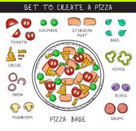 Template doodle set ingredient to build pizza Sliced vegetables N2