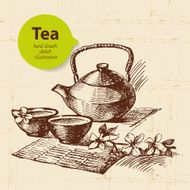 Tea vintage background Hand drawn sketch illustration Menu des N2