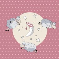 Sleeping cute sheep with moon