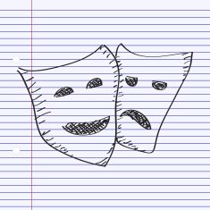 Simple doodle of a happy and sad mask