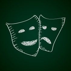 Simple doodle of a happy and sad mask N2