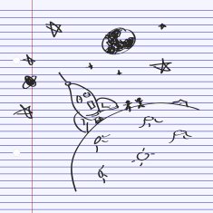Simple doodle of a rocket on the moon