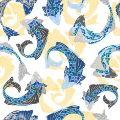 Seamless pattern with blue fish