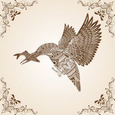 Kingfisher Bird Thai Pattern Vector Illustration