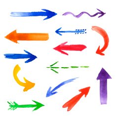 Set of watercolor comic arrows