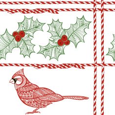 Vector seamless pattern with holly berry cardinal