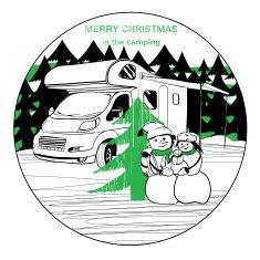 winter camper with family snowman