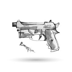 Hand drawn pistol Beretta isolated on white Vector illustration