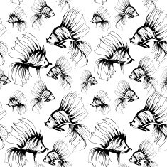 Seamless pattern with hand drawn goldfish