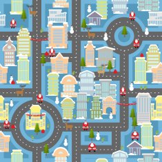 Winter town Santa Claus seamless pattern Metropolis Christmas