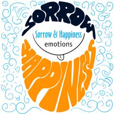 Colorful Hand drawn emotions lettering sorrow and happiness