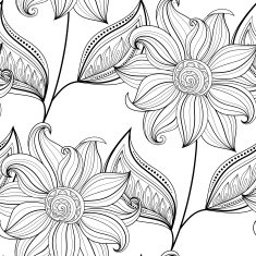 Vector Seamless Monochrome Floral Pattern N31