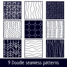 Hand drawn seamless cyan and white simple patterns