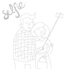selfie photo illustration vector black and white