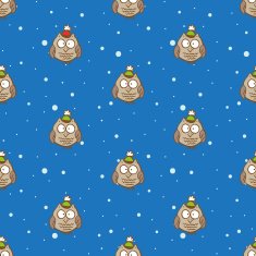 Vector owls in hats pattern Christmas and New Year blue