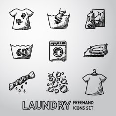 Set of freehand Laundry icons with - clean and dirty