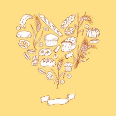 Doodles Bread Baking Vector Set in Heart shaped