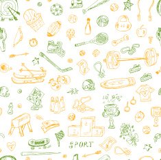 Sports Seamless pattern of sports equipment Hand Drawn Doodles illustration