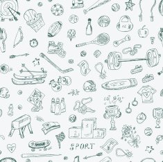 Sports Seamless pattern of sports equipment Hand Drawn Doodles illustration N2
