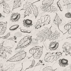 Autumn seamless pattern with leaves and seeds
