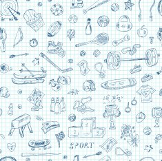 Sports Seamless pattern of sports equipment Hand Drawn Doodles illustration N4