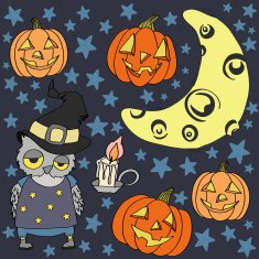 Vector Halloween set with owl pumpkin stars