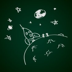 Simple doodle of a rocket on the moon N2
