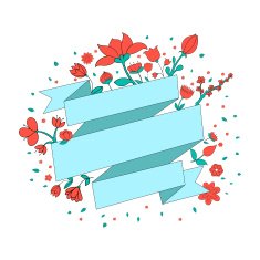 Red flowers ribbon frame for text placeholder
