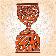 Hand drawn colorful lettering in sandglass shape