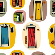 Seamless pattern with doors and windows