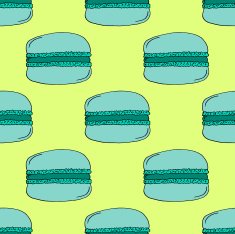 Green Hand-drawn Macarons Pattern on Yellow Background