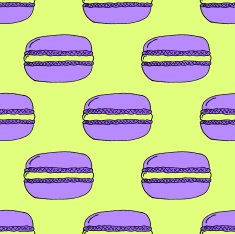 Purple Hand-drawn Macarons Pattern on Green Background