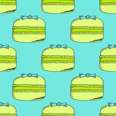 Lime Yellow Hand-drawn Macarons Pattern on Blue Background