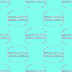 Red Hand-drawn Macarons Outline Pattern on Blue Background