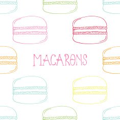 Colorful Hand-drawn Macarons Outline Pattern on White Background