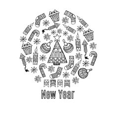 New Year sketch icons isolation in a circle vector design