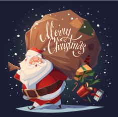 Santa Claus drops the gifts from bag