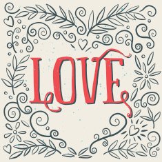 Love Ink drawing of flowers Card poster print for T-shirts