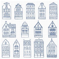 Set of hand drawn doodle houses