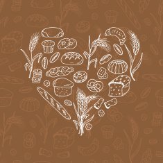 Doodles Bread Baking Vector Set in Heart shaped N4