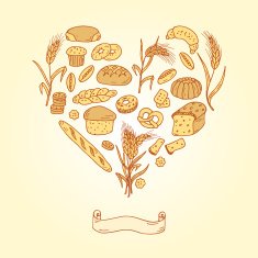 Doodles Bread Baking Vector Set in Heart shaped N5